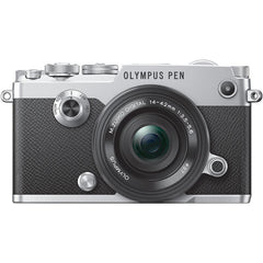  Olympus Pen-F Silver Body With 14-42 Black Lens