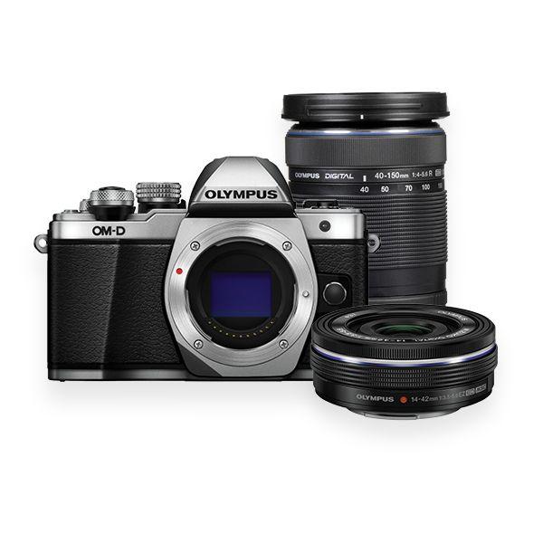 0000029990| Olympus OM-D E-M10 Mark II Silver Body w 14-42mm & 40-150mm Lenses