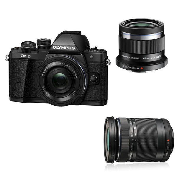 0000210890| Olympus OM-D E-M10 II Black Triple Lens Kit