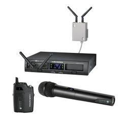 System10 Pro wireless system.  Two RU13 receivers  two transmitters (1xHH  1xBP)  one lapel mic AT ATW-1312/L