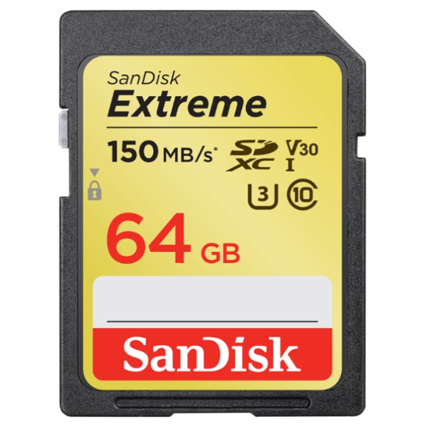 0000003695| Sandisk Extreme SDXC UHS-1 64gb 150 mb/s  4k