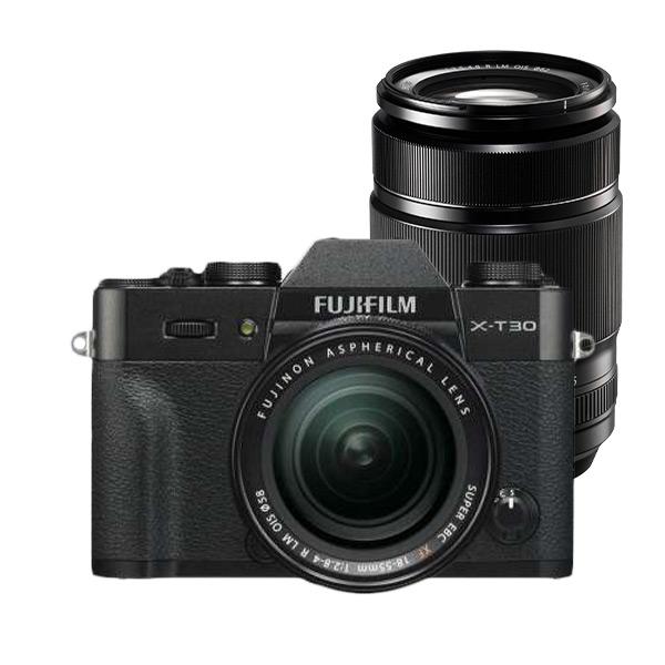 0000025990| FujiFilm X-T30 Black Body w XF 18-55mm f2.8-4 R & XF 55-200mm F3.5-4.8 Lenses