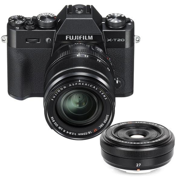 0000015990| FujiFilm X-T20 Black Digital Camera With Black 18-55mm & 27mm Lenses