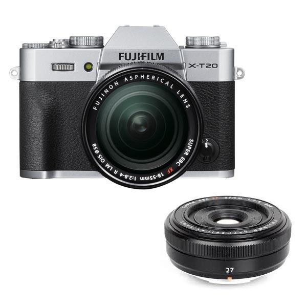 0000015990| FujiFilm X-T20 Silver Digital Camera With Black 18-55mm & 27mm Lenses