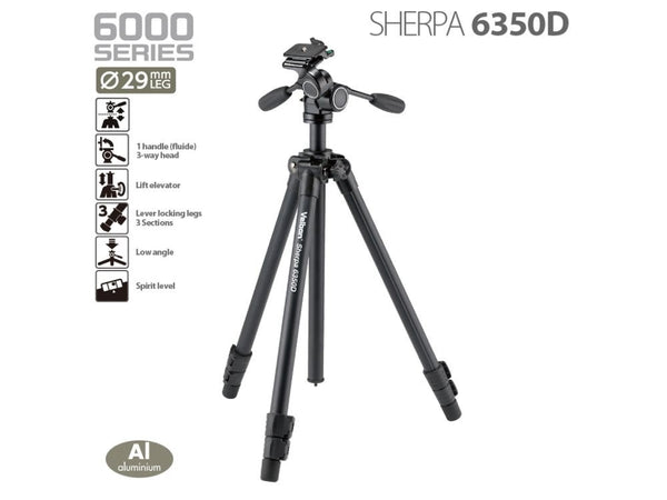 VELBON Sherpa 6350D with PHD-65D Twin Handled Mangesium Head Tripod