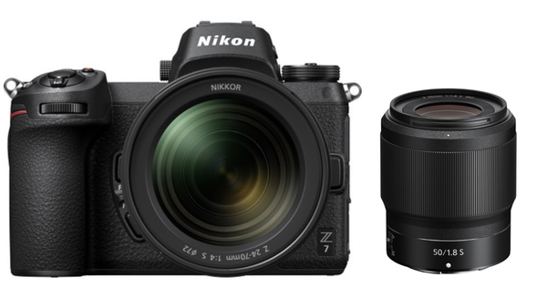 0000061990| Nikon Z7 Body w Nikon Z 24-70 f/4.0 & Z50 f/1.8 S Lenses